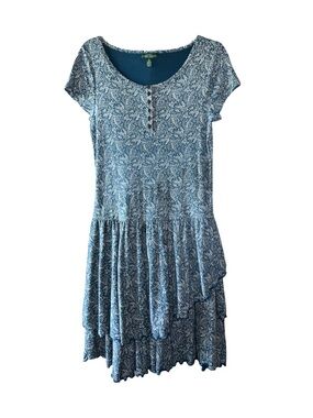 Ralph Lauren Jeans Co Paisley Tiered Drop Waist Dress Blue Cream Cotton Medium